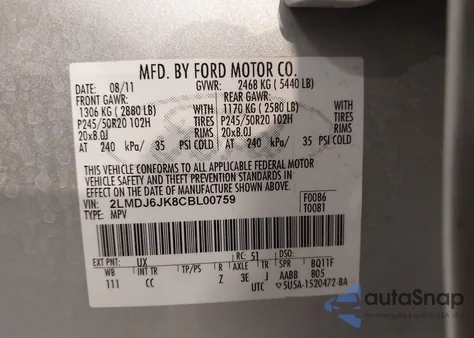 2012 Lincoln Mkx from USA, damaged, VIN 2LMDJ6JK8CBL00759